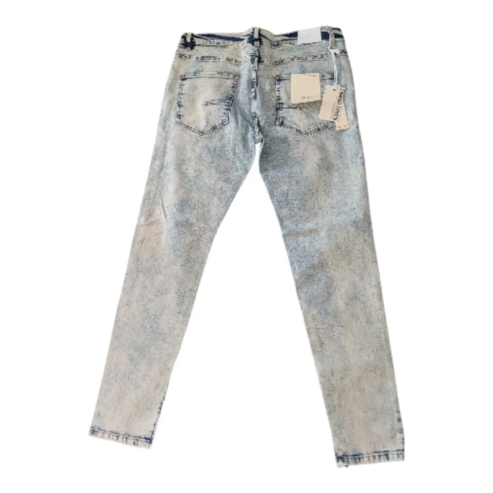 KDNK Skinny Tapered Distressed Jeans In Tinted Ice Blue Size 38 XXL New